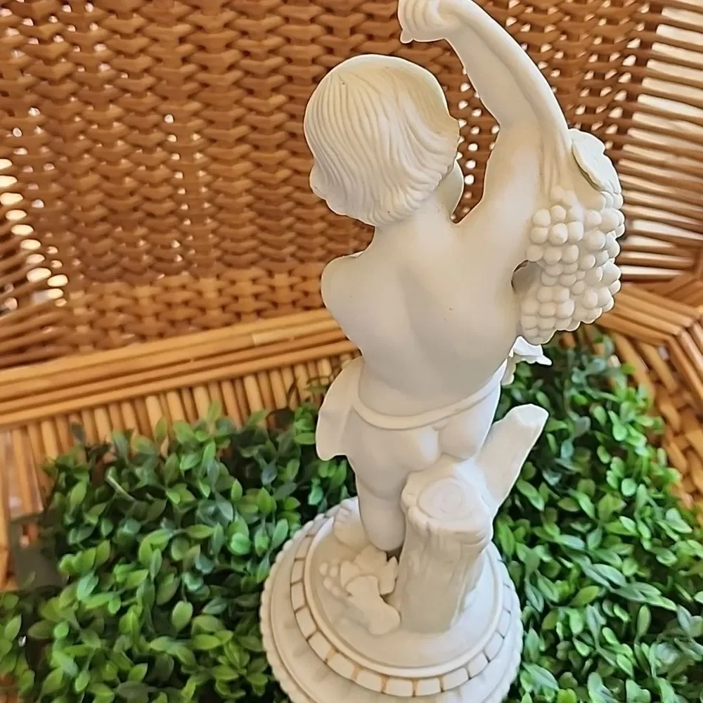 Vintage Bisque Porcelain Cherub Boy Holding Grapes Andrea By Sadek 1952